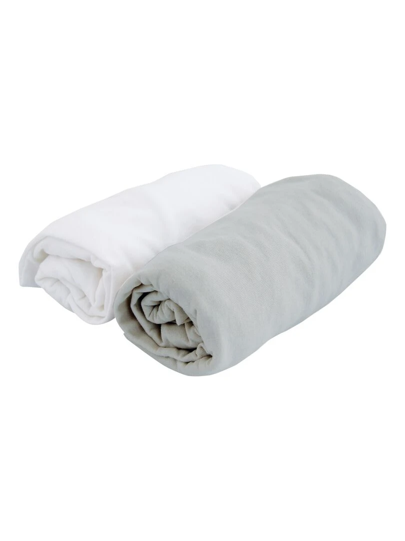 Lot 2 draps housses jersey blanc et perle (70 x 140 cm) Gris
