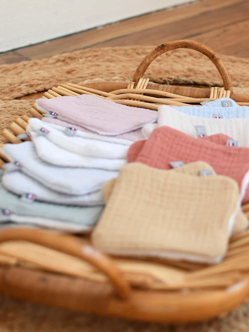 Pochon distributeur et ses 8 lingettes lavables  Jeanne   Beige