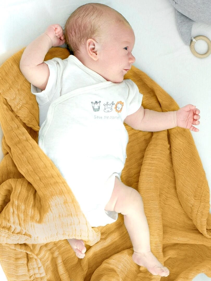Couverture mousseline bebe en coton 80 x 80 cm   Jaune moutarde