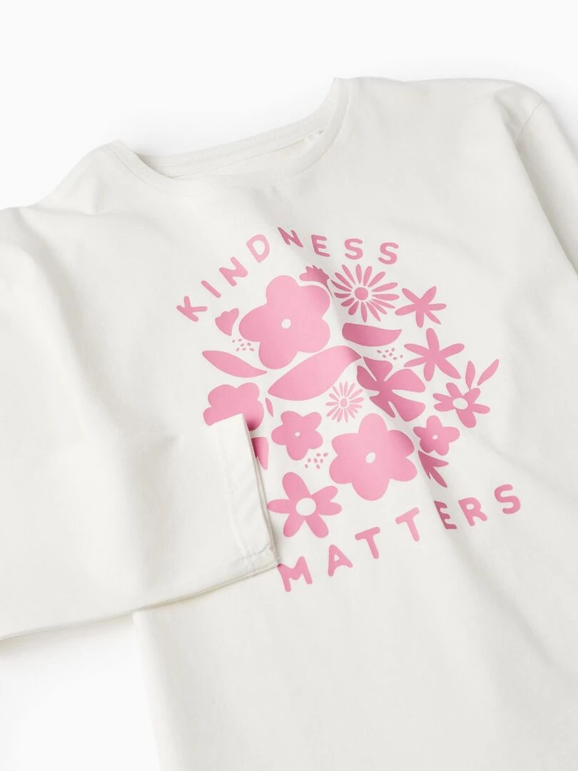 T shirt à manches longues pour fille 'Kindness Matters' manches longues   Blanc