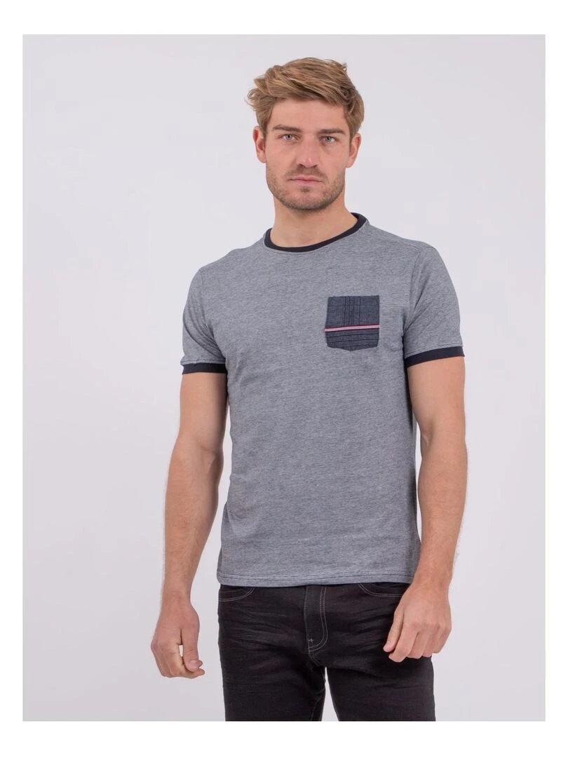 T shirt col rond pur coton NABASTIL Bleu marine