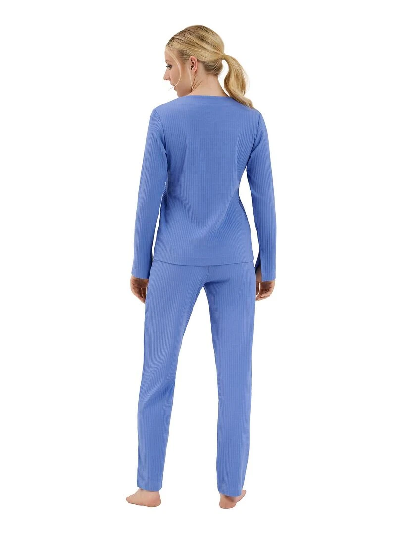 Haut pyjama top col V manches longues Lucky   Bleu