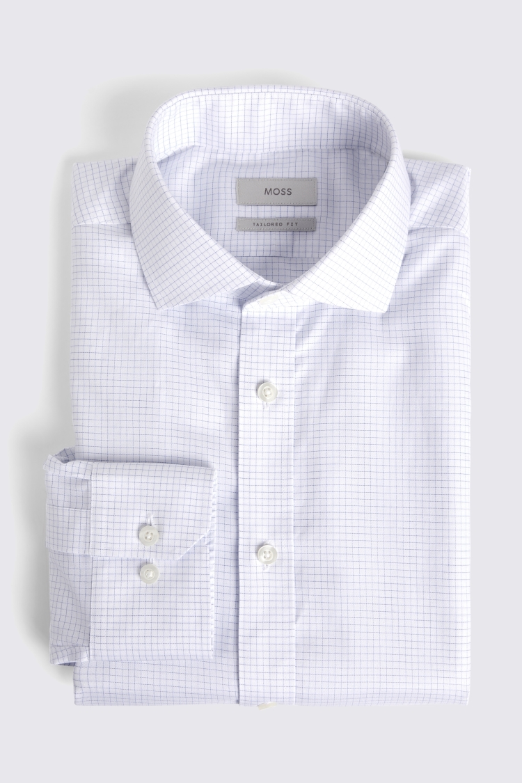 Tailored Fit Light Blue Grid Check Non-Iron Shirt   Buy Online at Moss