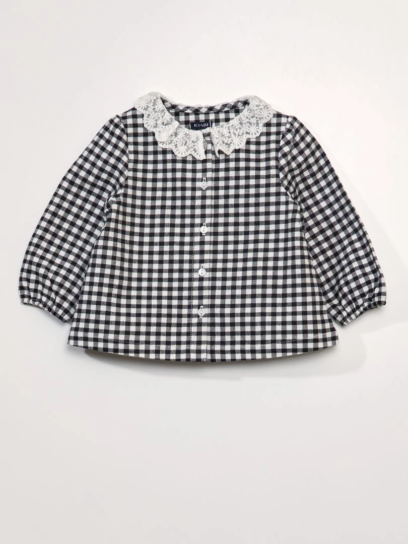 Blouse à carreaux avec col claudine Noir/blanc