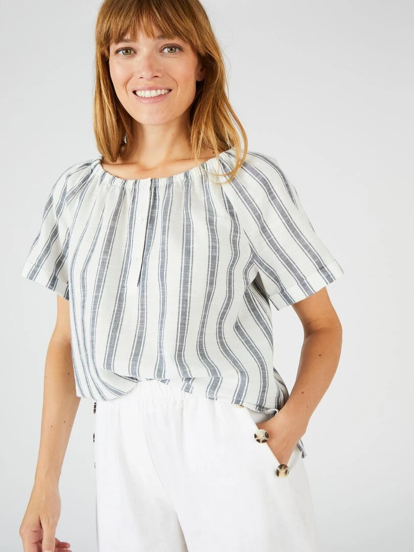 Blouse rayée en voile de coton Damart Bleu