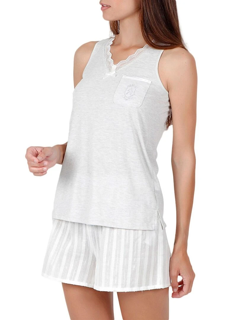 Pyjama short débardeur Luxe Stripes gris   Gris