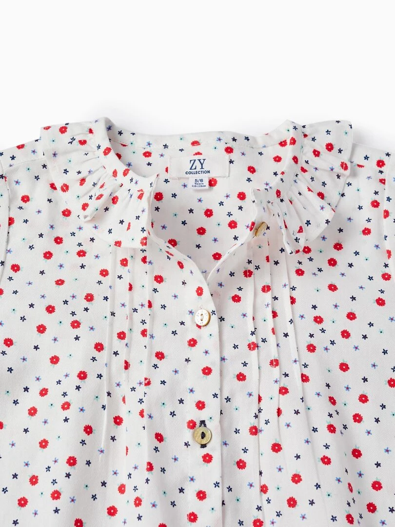 Blouse en sergé de coton à motif pour fille 'Floral' manches longues SPRING BEGINS   Blanc