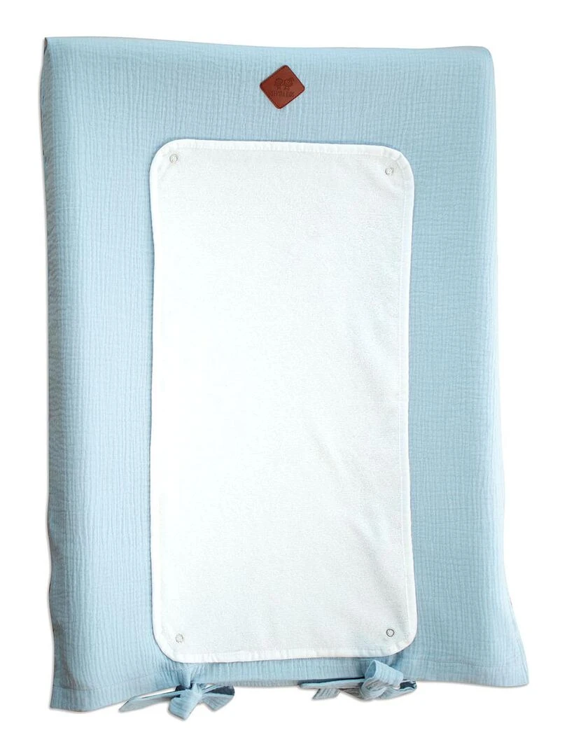Housse de matelas à langer en gaze de coton Jeanne Bleu