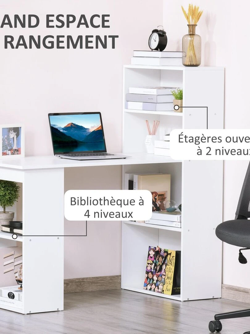 Bureau informatique + bibliothèque 120L x 55l x 120H cm   Blanc