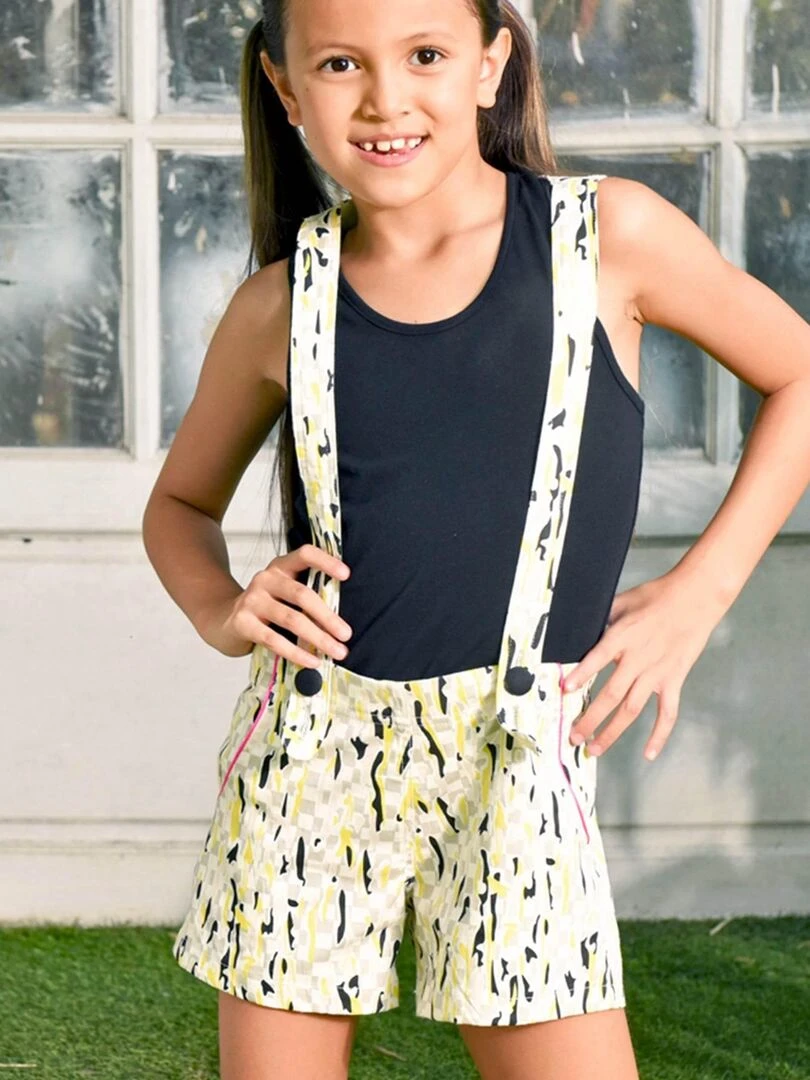 Short Salopette Été Fille 2 en 1 Coton Jaune CHARLOTTE 'LA FAUTE A VOLTAIRE' Blanc Jaune Noir