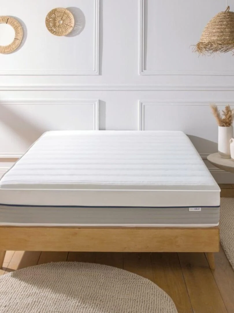 Bleu Câlin   Matelas mousse viscoélastique confort ferme   épaisseur 25cm Confortable Premium   Blanc Gris Bleu