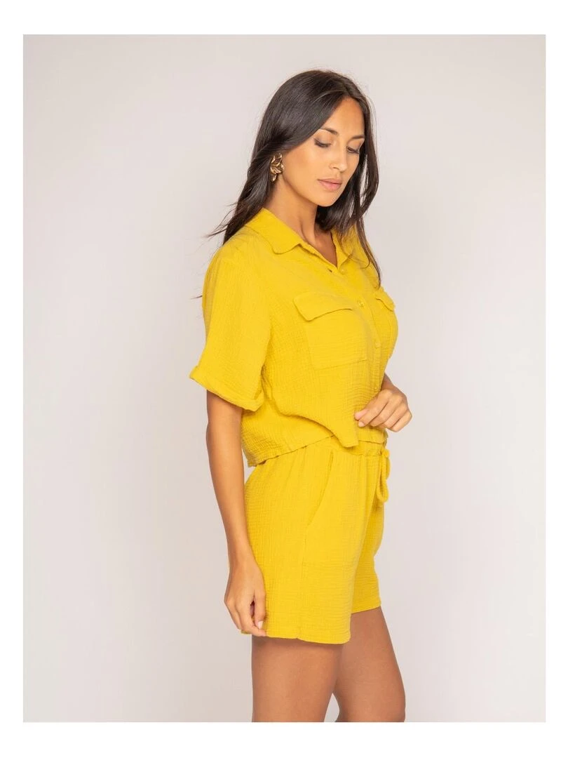 Short fluide en gaze de coton XONEKA Moutarde