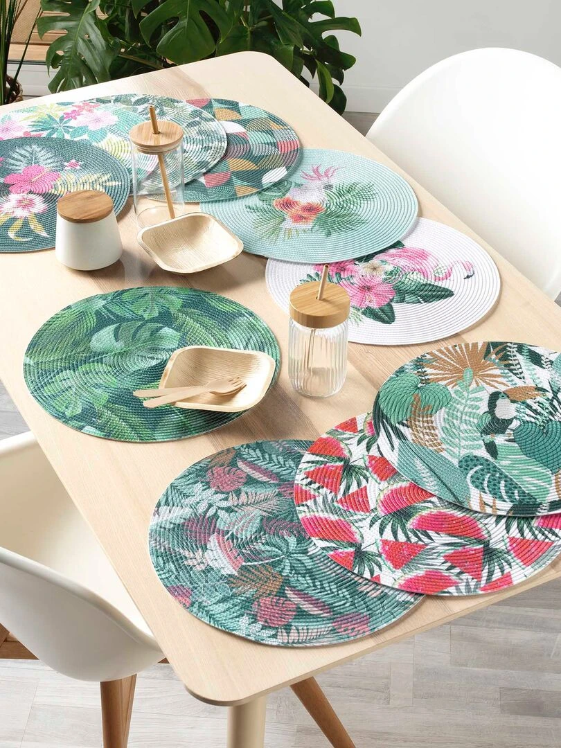 Set de table rond Feuilles tropicales   Vert