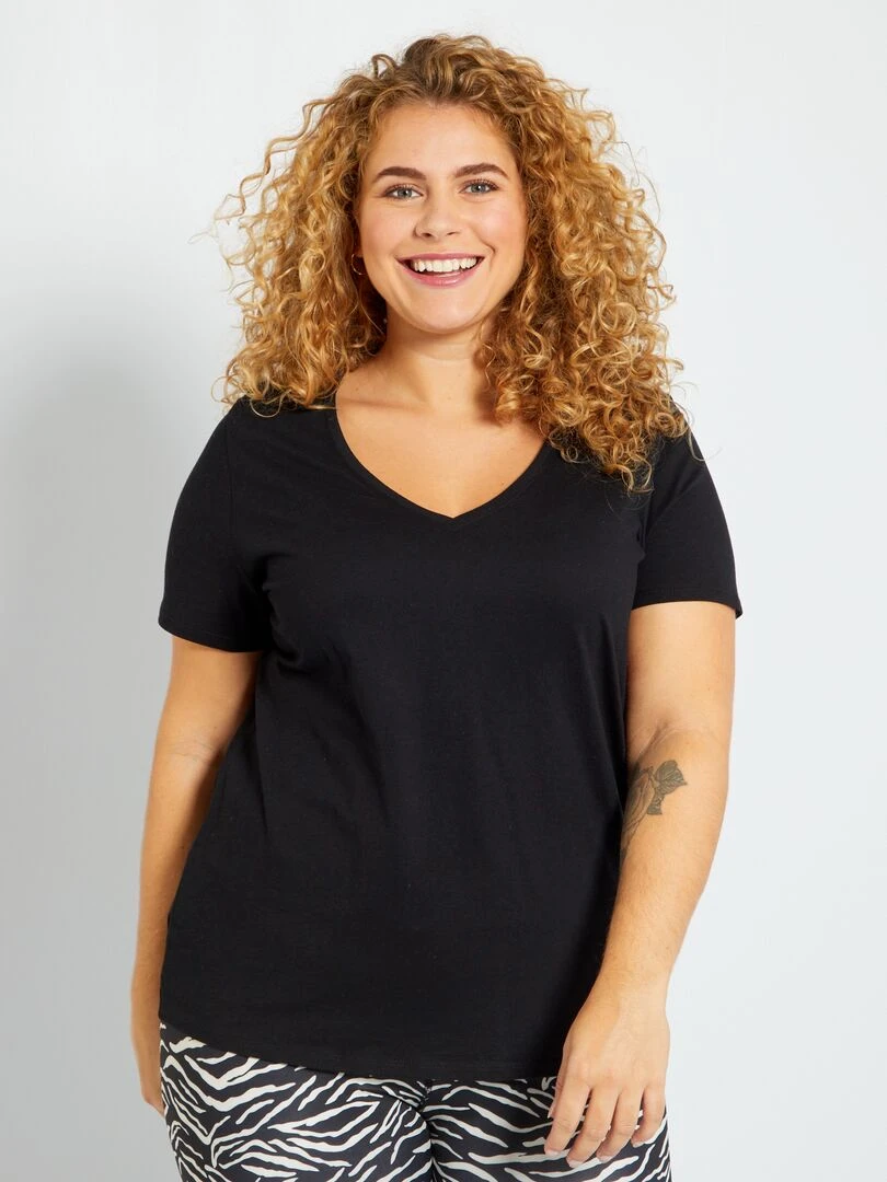 T shirt en jersey à col V   noir