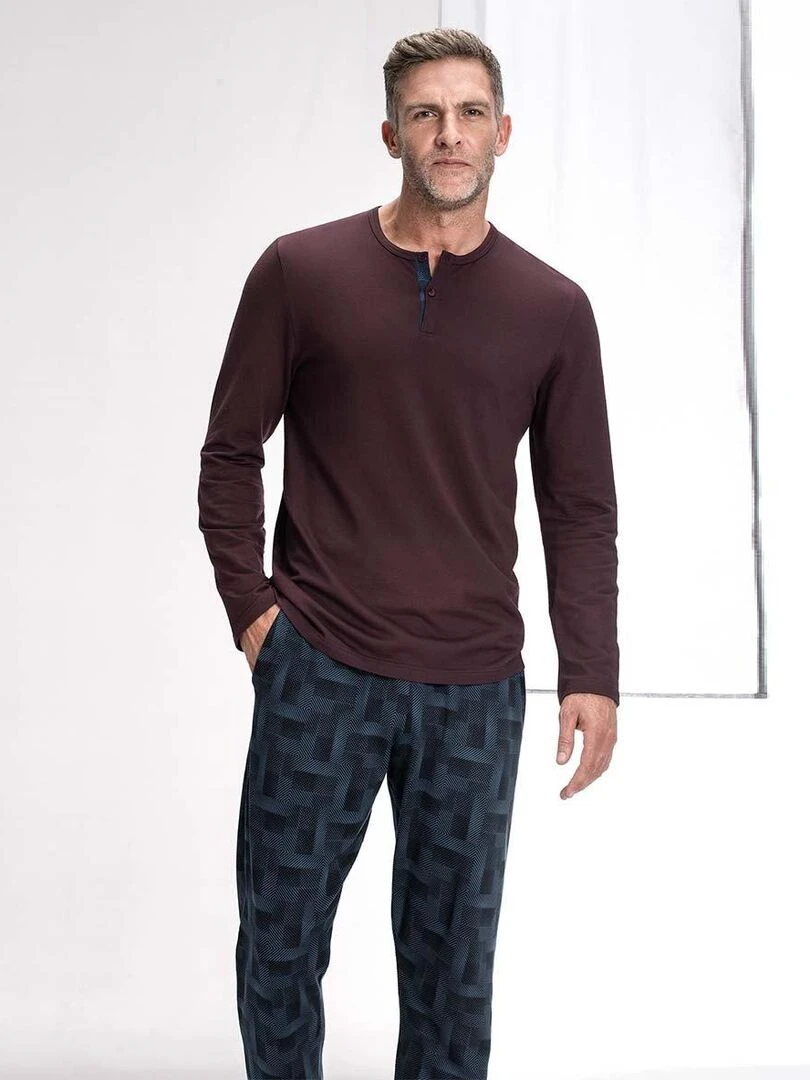 Pyjama long à motif géométriques Isamu   Rouge