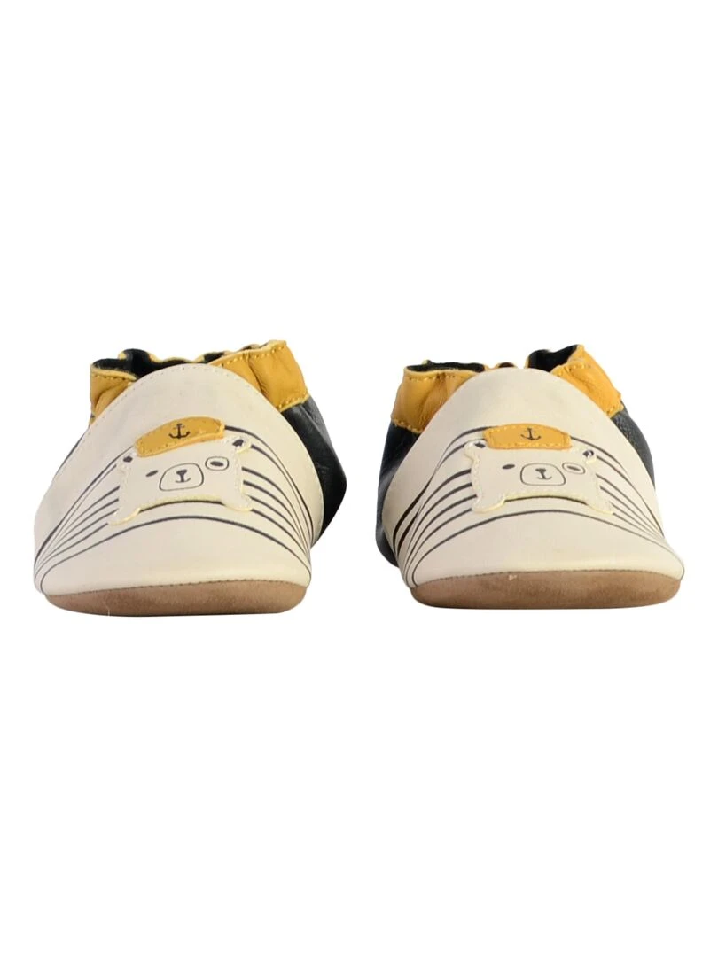Coffret Chausson Cuir Bebe Robeez Naval Officer   Beige