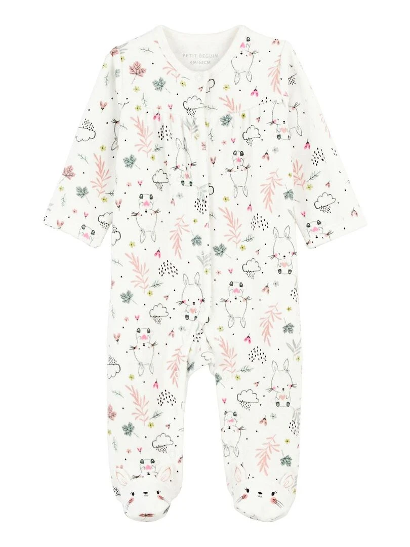 Pyjama bébé en velours Happy Bunny Ecru