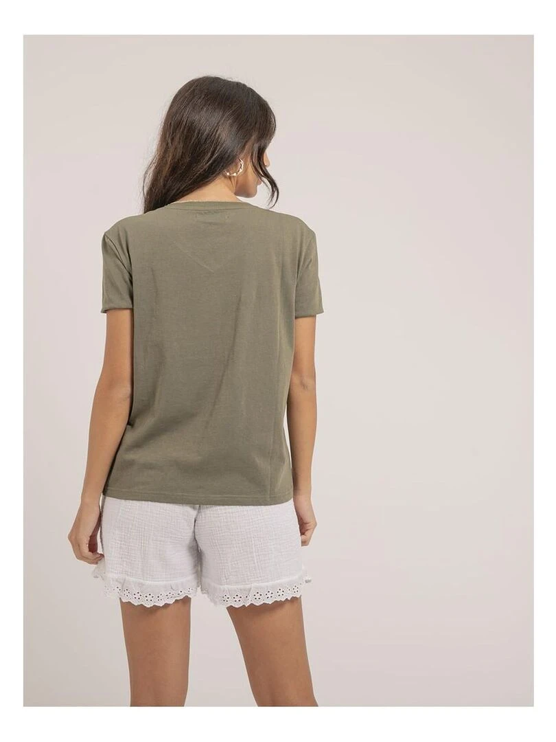 T shirt col V pur coton FAMIA Kaki