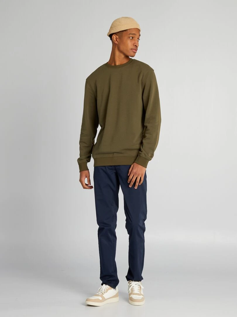 Sweat en molleton uni à col rond +1m90   Kaki