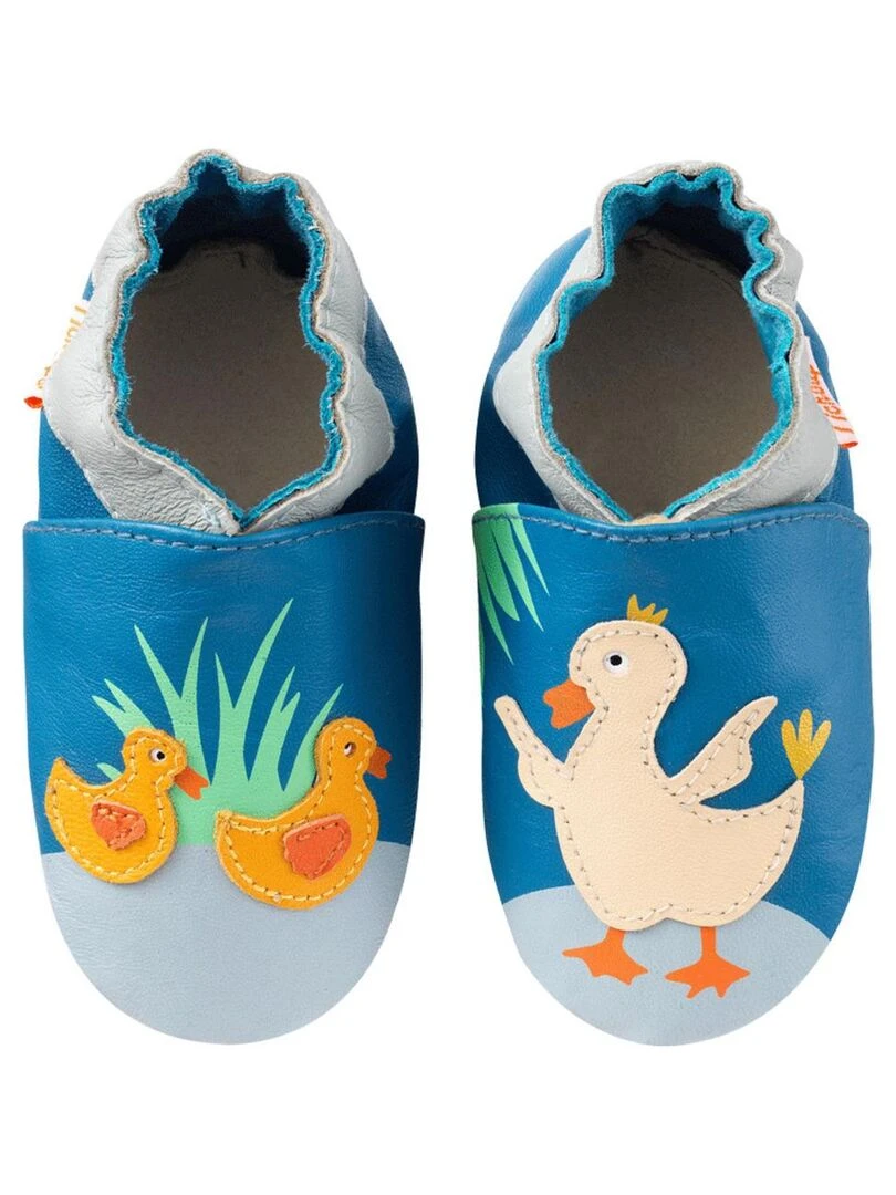 Chaussons cuir bébé Balthazar le canard Bleu Bleu
