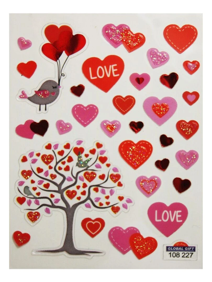 Stickers   Arbre et coeurs   Paillettes   7 5 x 10 cm   N/A