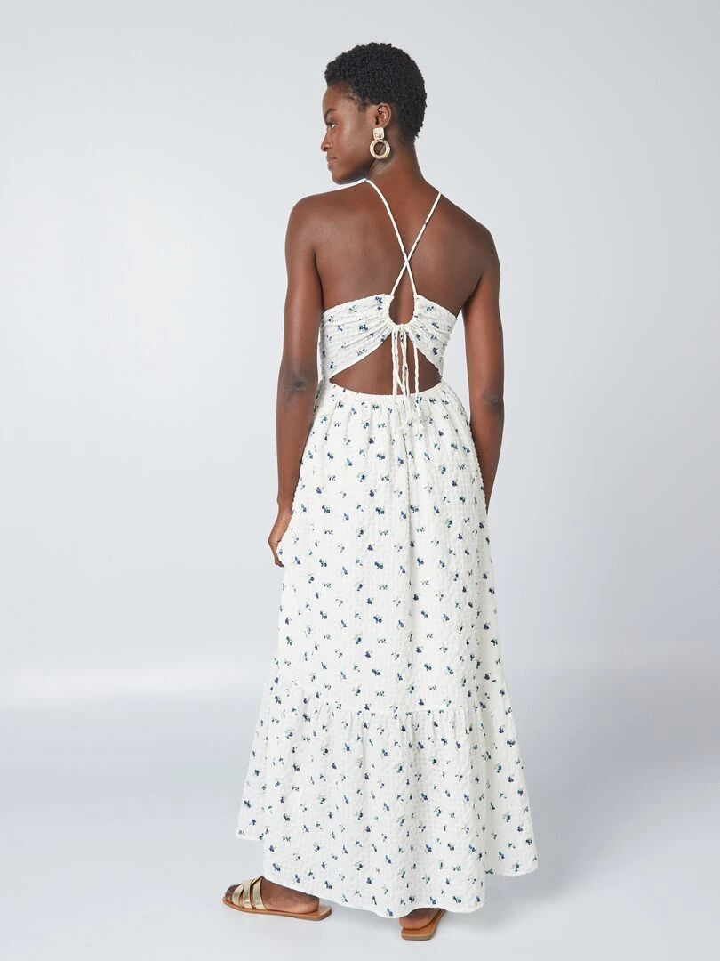 Robe longue imprimée à fines bretelles   Blanc