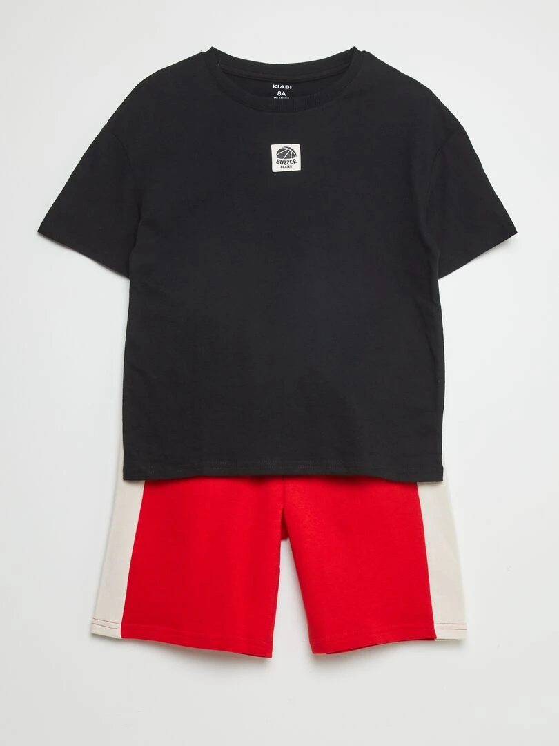 Ensemble t shirt + short 2 pièces Noir/rouge