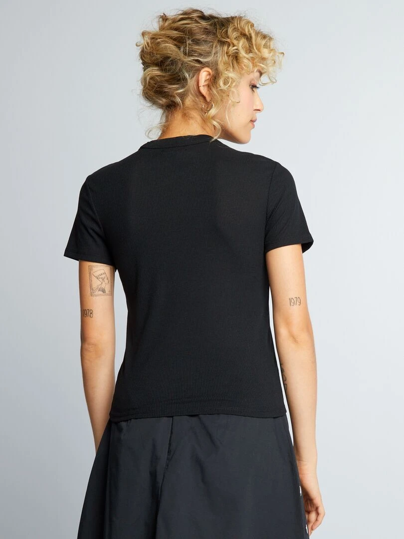 Tee shirt en maille côtelé   noir