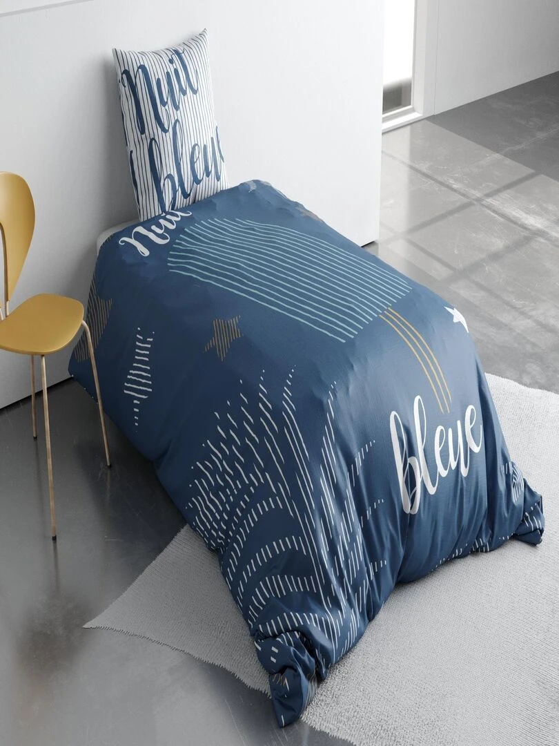 Housse de couette + 1 taie 140 x 200 cm Nuit bleue Bleu
