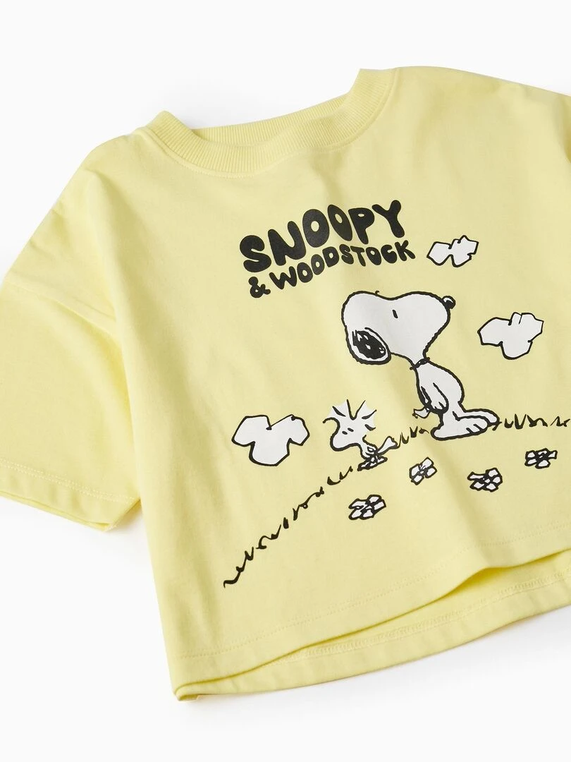 T shirt à manches courtes en coton pour fille 'Snoopy & Woodstock' manches courtes SNOOPY   Jaune clair
