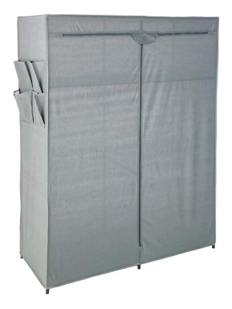 Armoire 2 penderies 2 étagères avec poches gris Gris