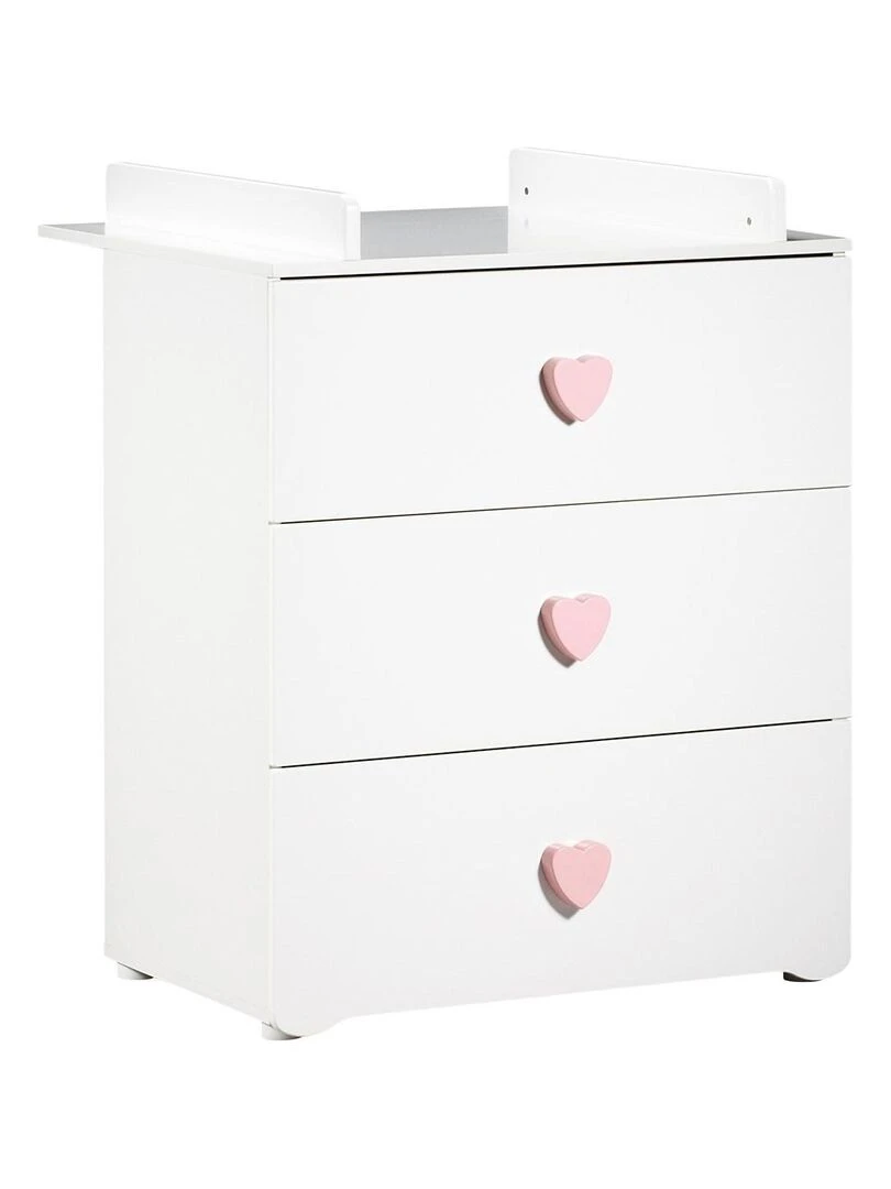 Commode à langer 3 tiroirs BABYPRICE Blanc Rose