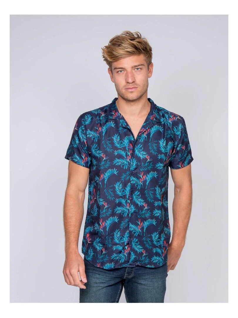 Chemise manches courtes fluide motifs DEVOLU Bleu marine