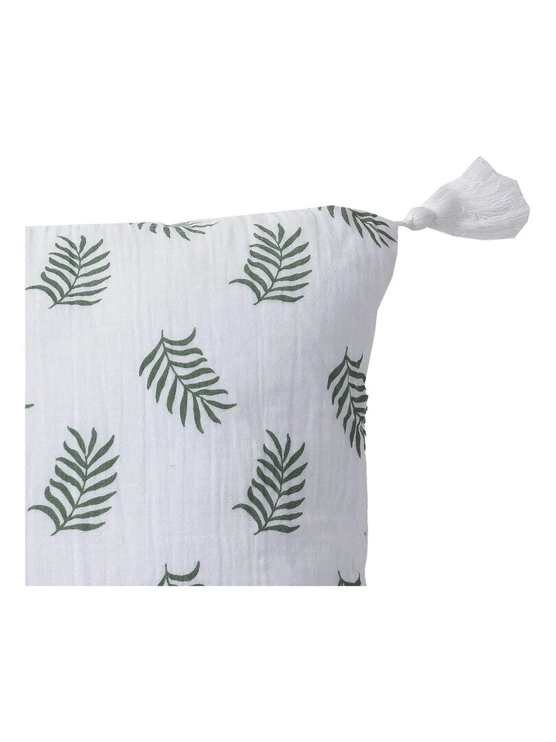 Coussin en double gaze de coton avec imprimé feuillage 'Deko&co'   Blanc Vert