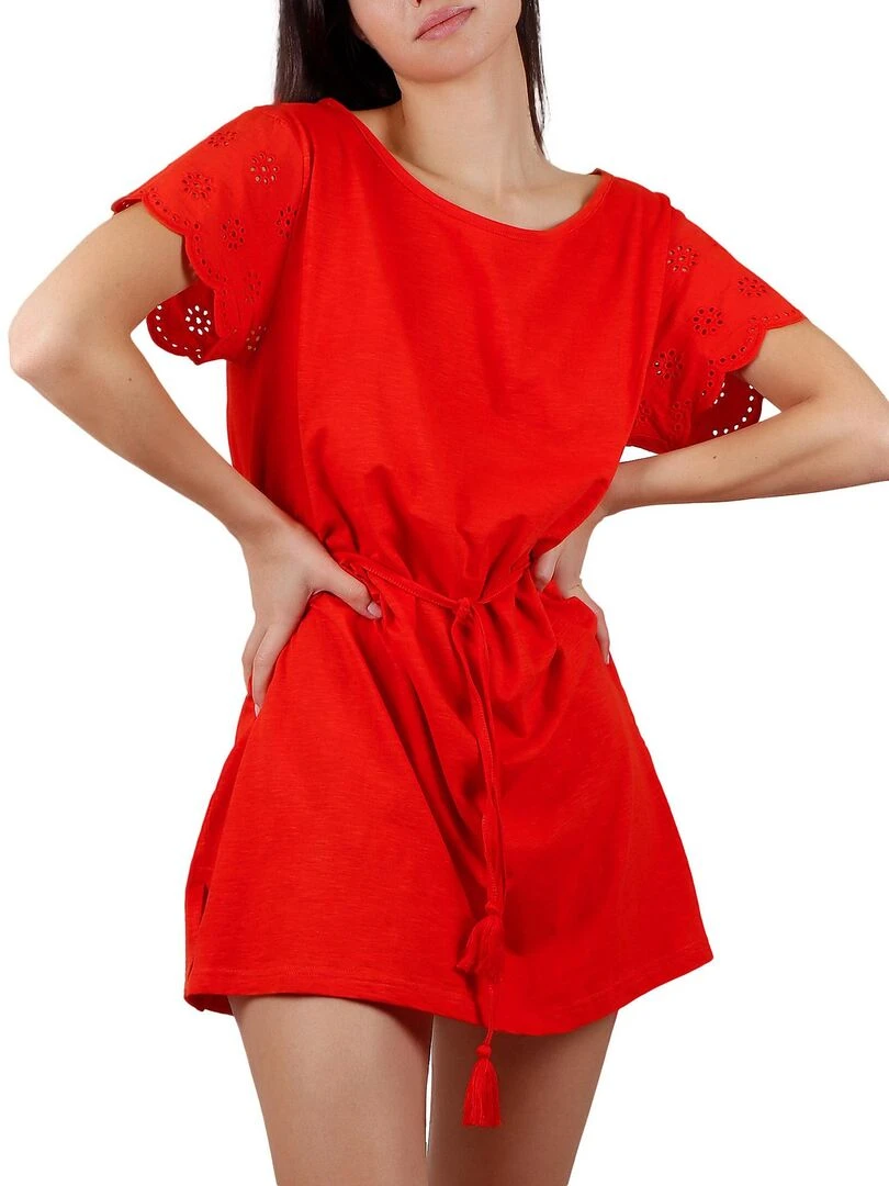 Robe estivale manches courtes Fleur D'Eté Rouge