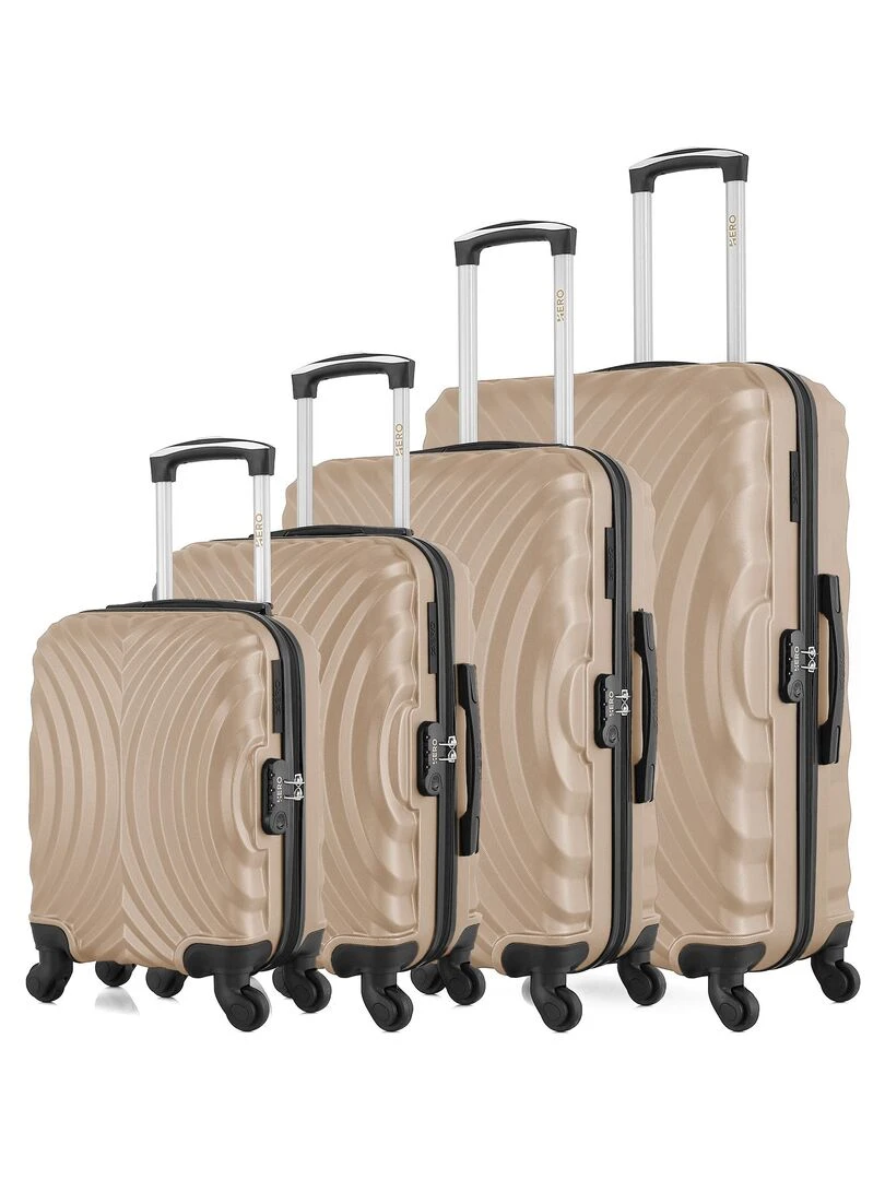 Lot de 4 Valises Rigides Grand Format Taille Moyenne Cabine et Cabine XXS LAGOS M Beige