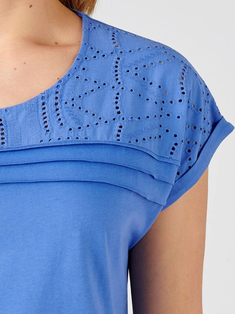 Tee shirt détails broderie anglaise Damart Bleu azur