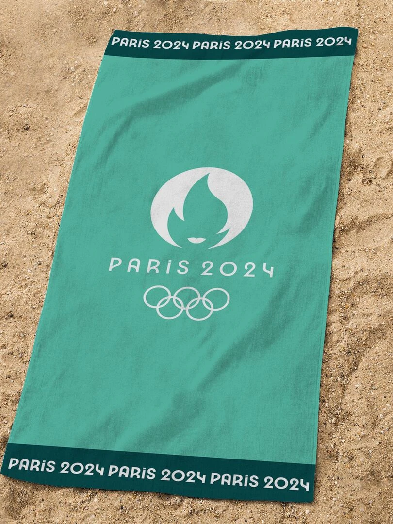 Drap de plage imprimé 100% coton PARIS 2024 JEUX OLYMPIQUES VAINQUEUR Vert