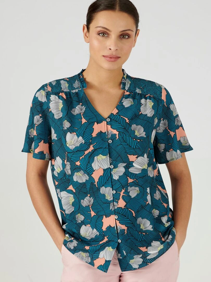 Chemisier à smocks imprimé Damart Orange