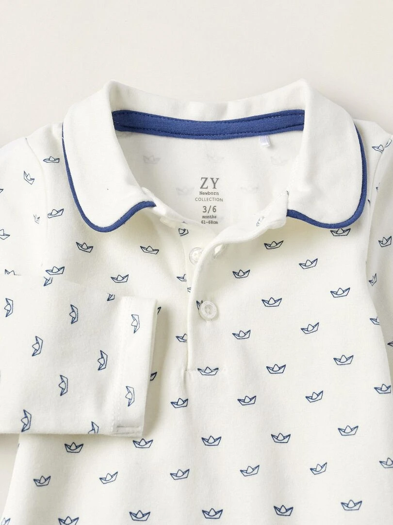 Body en coton pour nouveau né 'Paper Boats' manches longues ATLANTIC COMPANY   Blanc