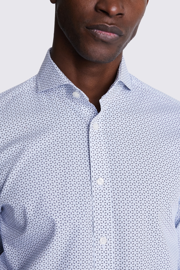 Tailored Fit Blue Printed Non-Iron Shirt Buy Online at Moss