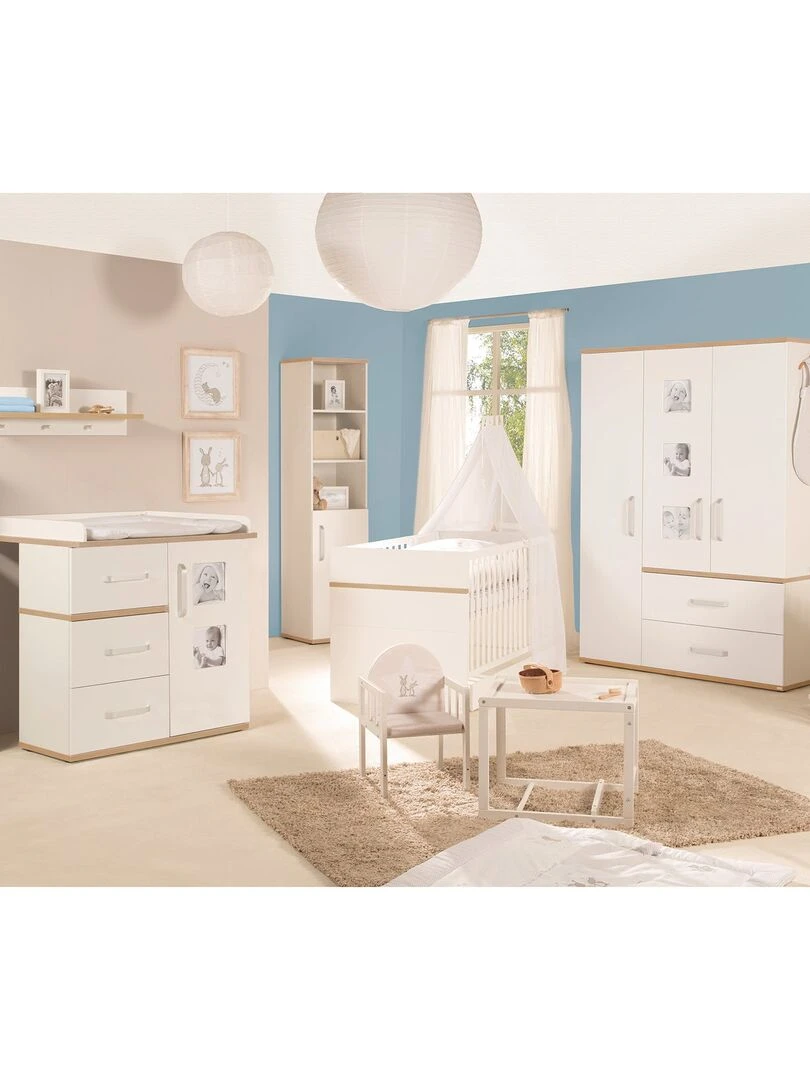 ROBA Armoire "Pia" 3 portes – avec 3 cadres d'images – blanc / chêne   Blanc