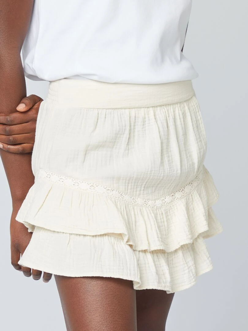 Jupe à volants en gaze de coton   Beige