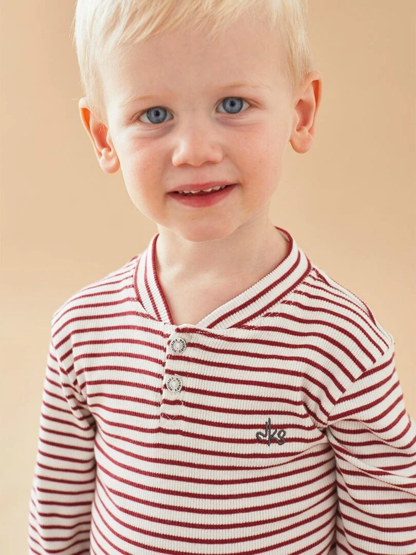 T shirt henley longues manches rayé écru/rouge brique Noukie's Blanc