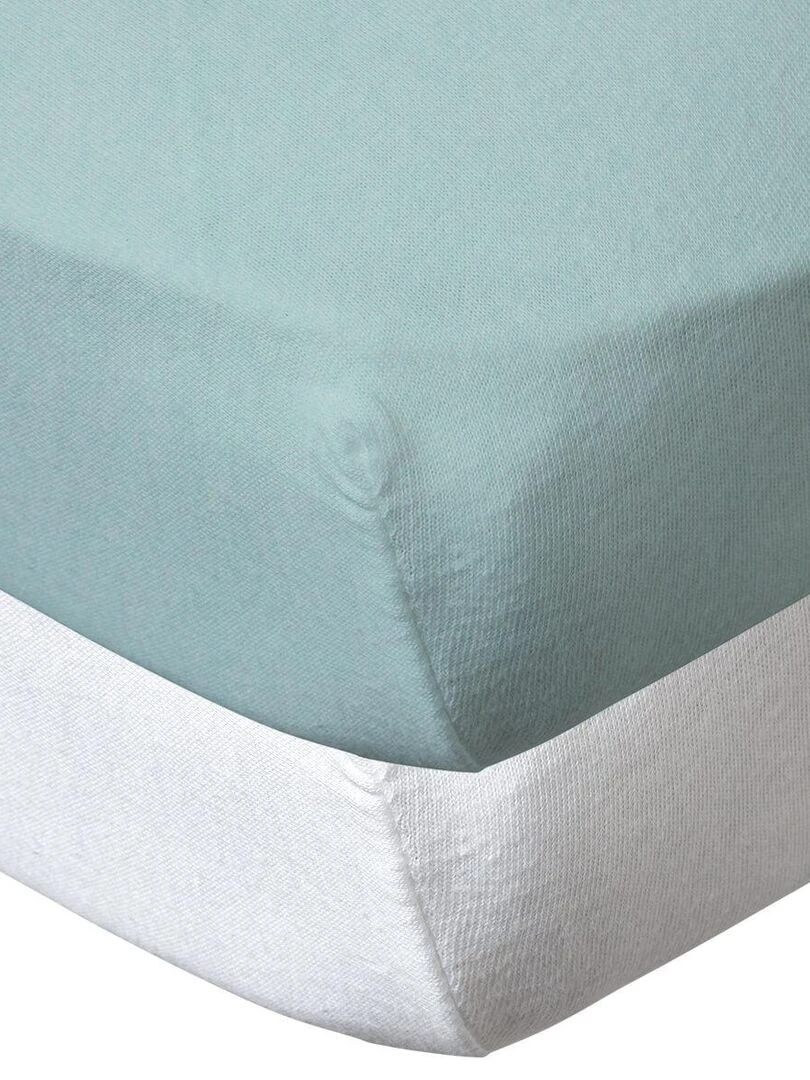Lot de 2 draps housse en coton 60x120 cm Blanc + turquoise Blanc Bleu