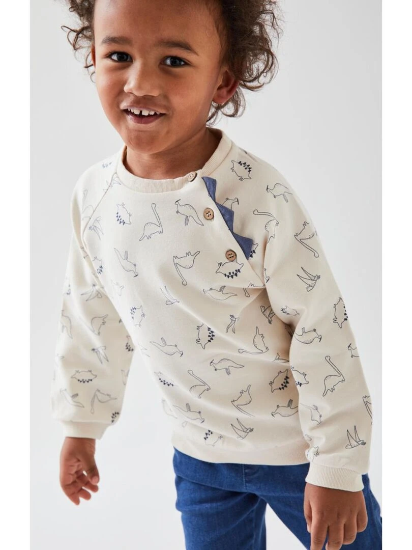 Sweat imprimé dino molleton  vanille   Noukie's   Beige