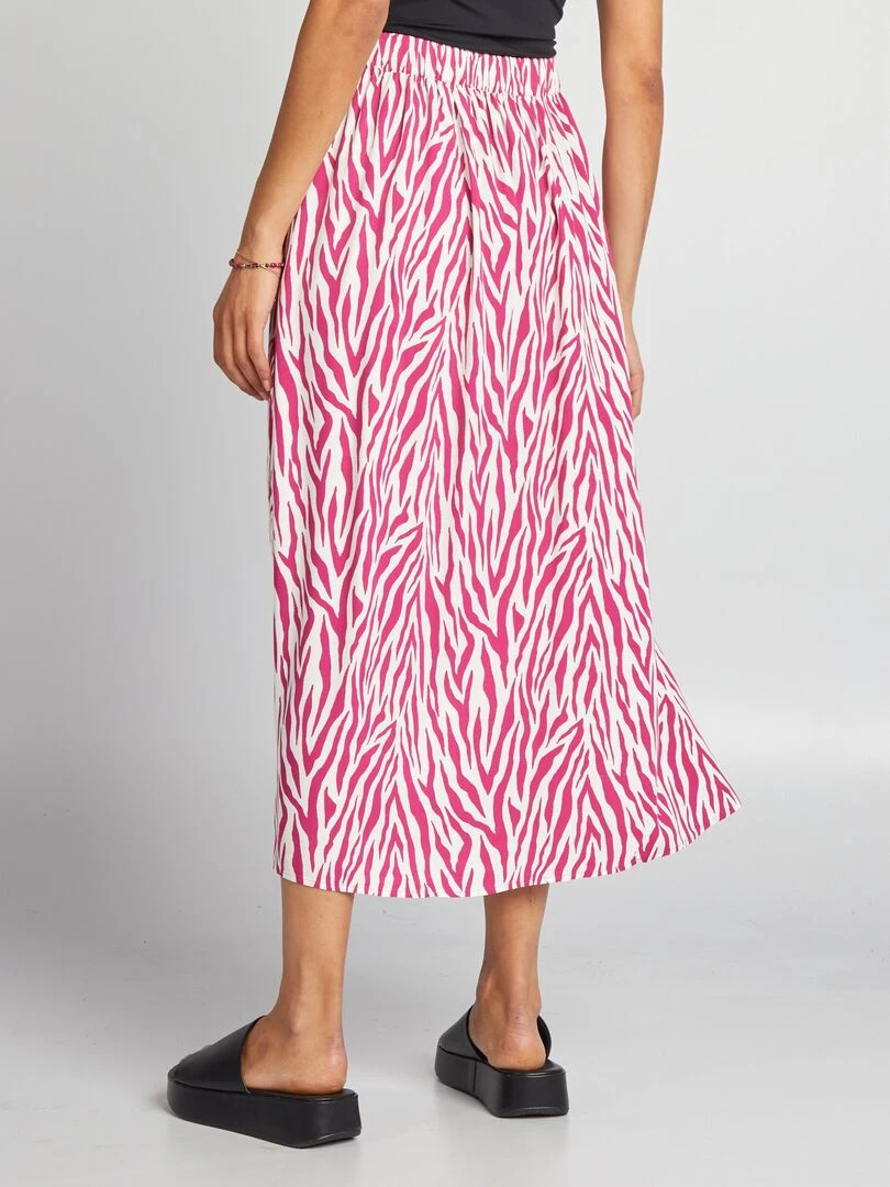 Jupe fluide midi imprimée   rose/bla c