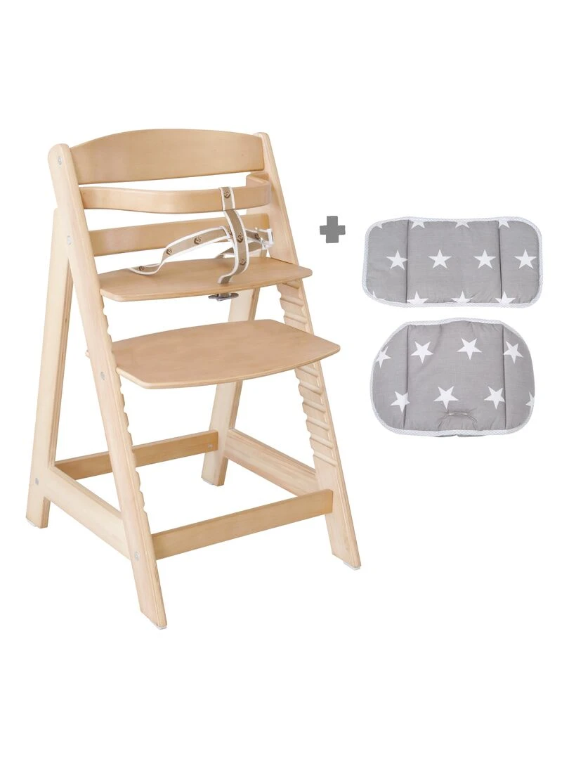 ROBA Chaise Haute Évolutive "Sit Up III" + Coussin "Little Stars" Naturel/Gris Beige