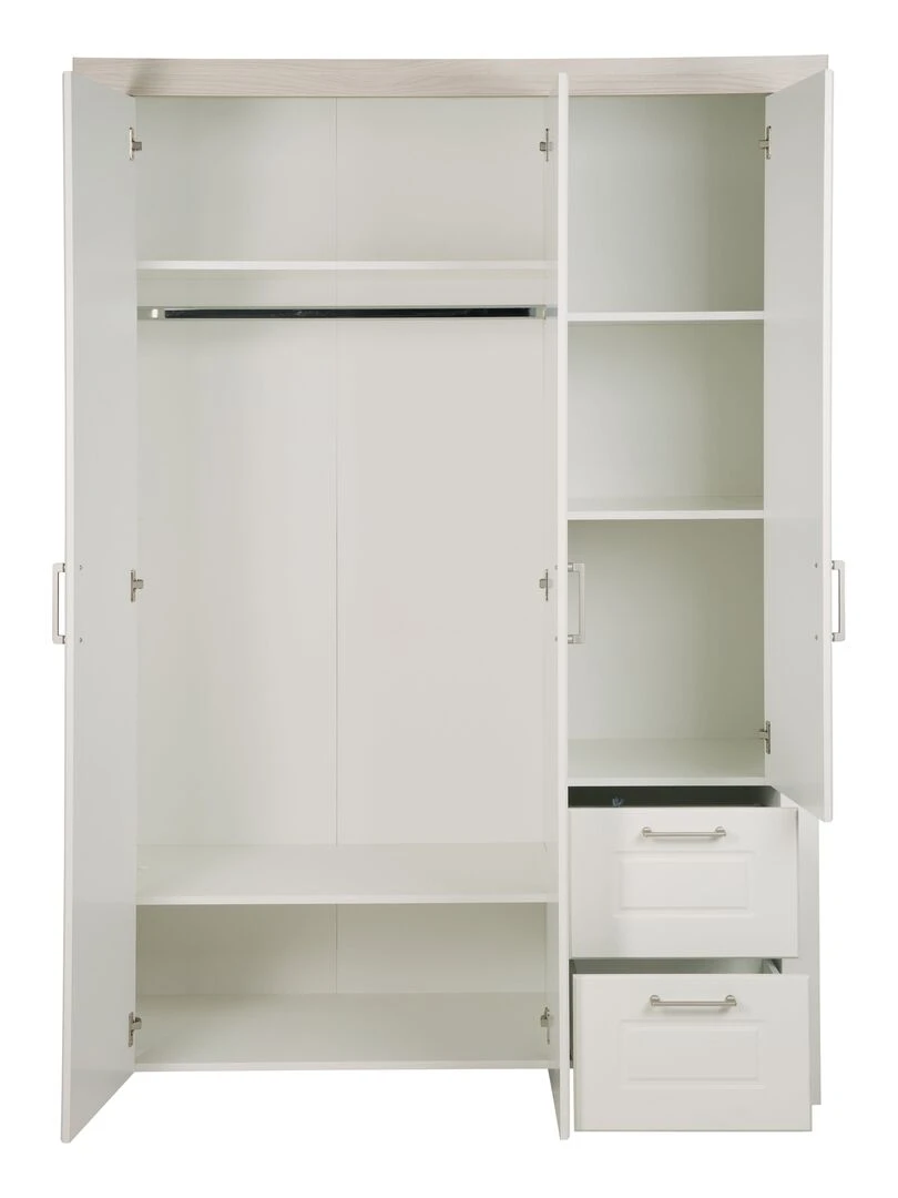 ROBA Armoire "Felicia" 3 portes et 2 tiroirs – style maison de campagne moderne   Blanc