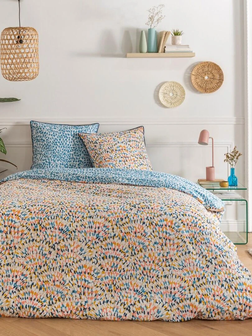 Future Home Parure de lit 2 personnes en coton 57 fils imprimé multico Multicolore
